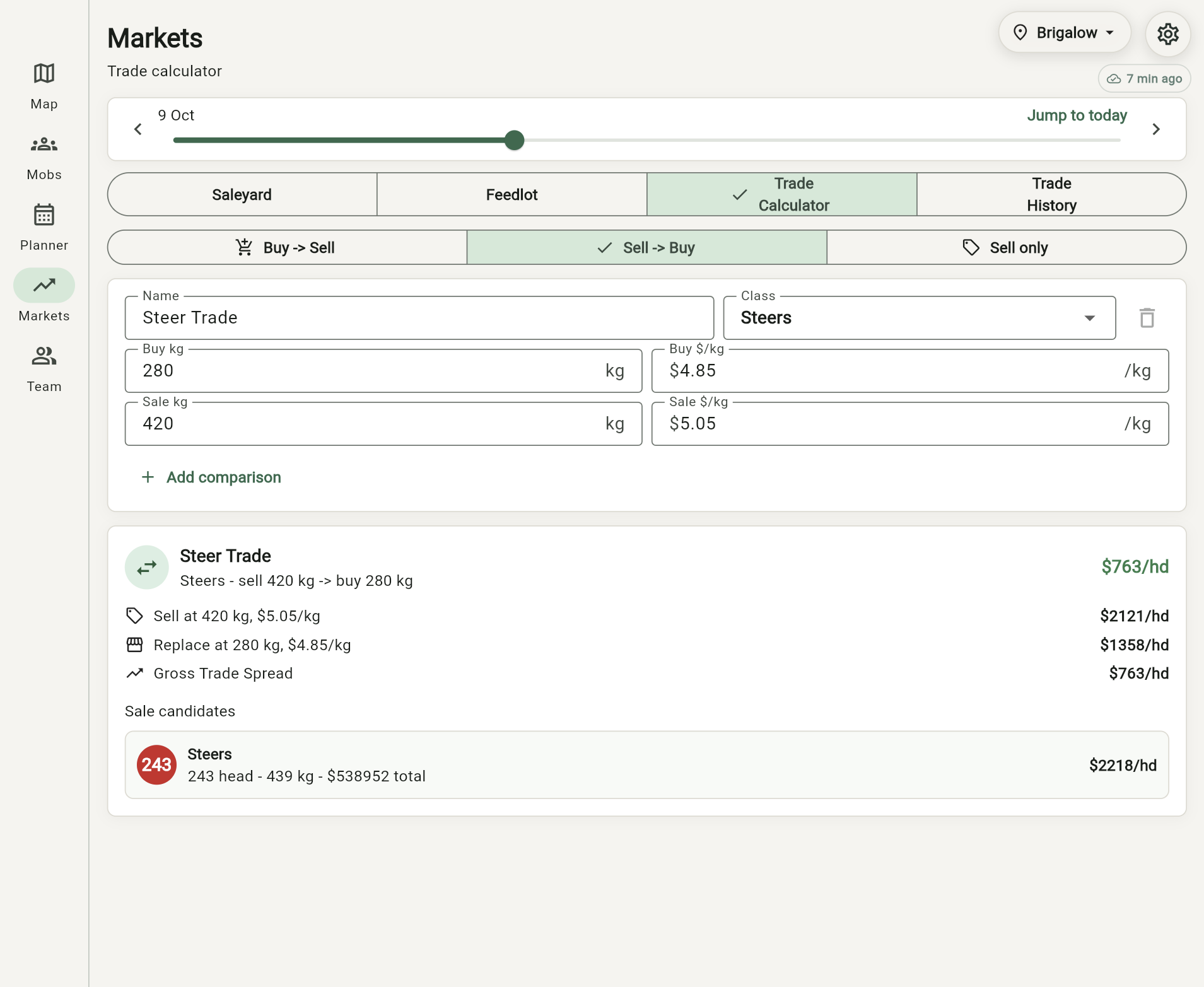 Grazer trade calculator comparing sale value and replacement cost